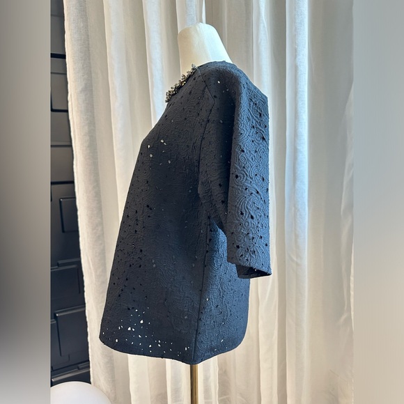 3.1 Phillip Lim top black with jeweled collar and floral pattern 6 - Picture 5 of 12